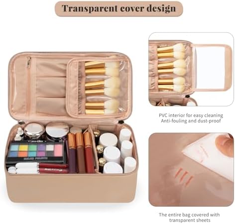 OCHEAL Makeup Bag, Portable Cosmetic Bag, Large Capacity Travel Makeup Case Organizer, Black Makeup Bags For Women Toiletry Bag for Girls Traveling With Handle and Divider