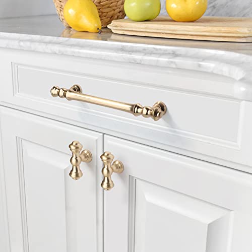 Asidrama 10 Pack 5 Inch(128mm) Brushed Brass Kitchen Cabinet Handles, Gold Cabinet Pulls Kitchen Cabinet Hardware for Cupboard Drawer Handles Dresser Pulls