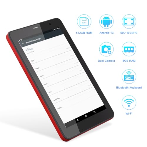 C idea 7" Smart Tablet, Android 13 Kids Computer Tab with Wiresless Keyboard and Protective Cover, Single SIM 5G LTE Wifi, Zoom & Tiktok Supported,CM518pro (Red)