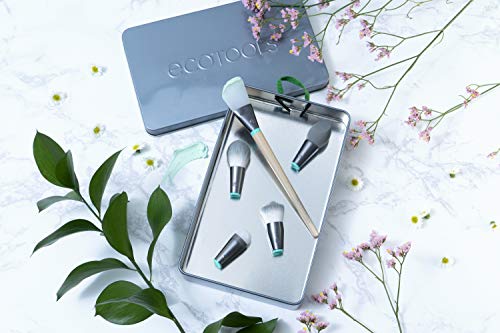 EcoTools Wake Up + Glow Interchangeables Makeup Brush Set with Case, With Beauty Blender Makeup Sponge, Silicone Applicator Face Mask Brush, Eye Roller Depuffer (Set of 6)