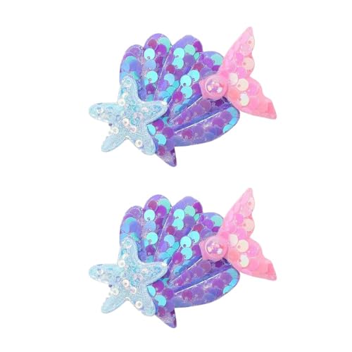 Tazweeq 2Pcs Mermaid Hair Clips, Starfish Hair Clip, Shell Hair Pins, Multicolor Sparkling Hair Clips Accessories for Women and Girls Birthday Beach Party Headpiece