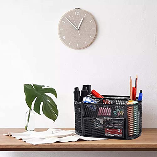 KASTWAVE Desk Organizer with Drawer, Desktop Organizer and Accessories with 9 Compartments for Pen Pencil Organizer Holder, Black