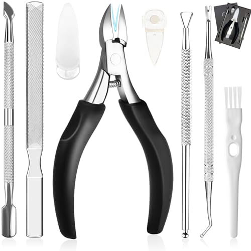 Pingispower Toe Nail Clippers Kit, 8PCS Professional Toenail Clippers for Men & Women, Premium Stainless Steel Surgery Grade Ingrown Toenail Treatment Manicure Tools Kit for Seniors & Thick Toenails