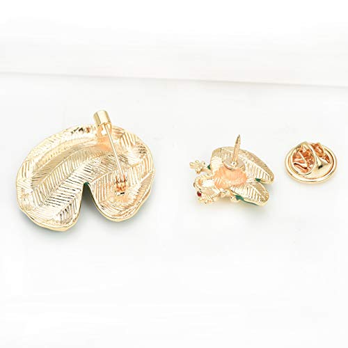 Green Enamel Lotus Leaf Frog Cartoon Lucky Animal Brooch Breastpin Hat Pins Boutonniere Collar Lapel Pins Clothing Costume Accessories Jewelry for Women Men