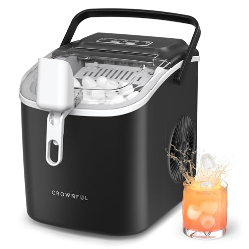 CROWNFUL Ice Maker Countertop, Portable Self-Cleaning Ice Maker Machine with Handle, Scoop and Basket, 9 Bullet Ice Cubes in 6 Mins, 12kg/24H, Ideal for Home, Kitchen, Office, Bar, Party