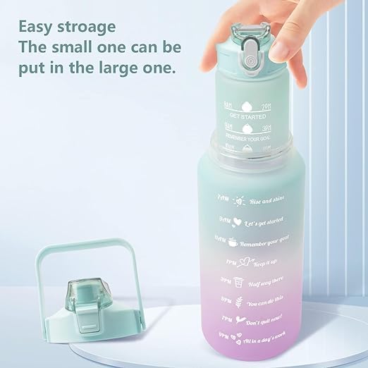 3 Pack Sports Motivational Water Bottles, Large Capacity Gradient Color Plastic Straw Sports, Fitness Water Cup, Outdoor Portable Water Bottle, Back to School Supplies, 2L/64oz, 700ml/24oz, 300ml/10oz