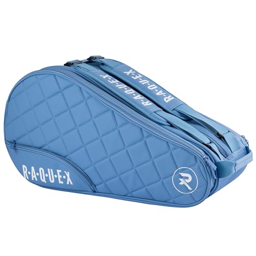Raquex Elite Quilted Padel Racket Bag (Up to 4 Racquets) ??Blue or Black - Faux Leather Padel Bag for Men and Women Padded Padel Racket Protector Bag - Luxury Padel Gift