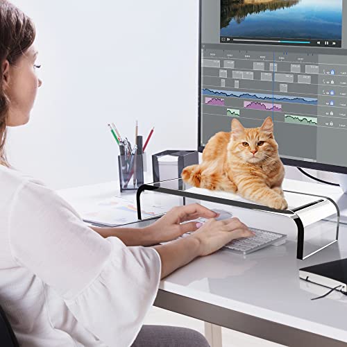 AboveTEK Premium Acrylic Monitor Stand, Custom Size Monitor Riser/Computer Stand for Home Office Business w/Sturdy Platform, PC Desk Stand for Keyboard Storage & Multi-Media Laptop Printer TV Screen