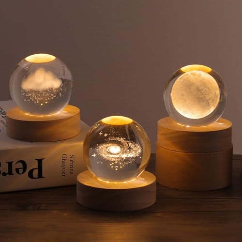Defsedar 3D Galaxy Crystal Ball Night Light, LED Light Base, Starry Sky Projection, Kids Bedroom Decor, Gift for Boys & Girls, Dimmable & Touch Control, Safe & Energy-Efficient (Style 4)