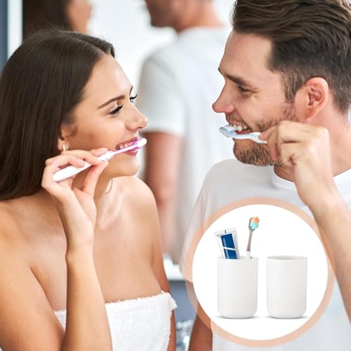Toothbrush Tumbler Cup, 2 Pcs 300ml/10oz White Reusable Toothpaste Toothbrush Holder Cups for Home Bathroom Kitchen Travel Camping, Plastic Mouthwash Mug Set for Women Men, 10.3x7.2 cm/4.05x2.83 inch