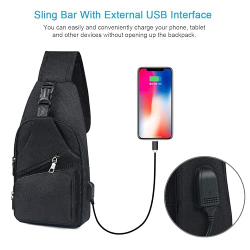 Khazna Sling Bag, Chest Bag with USB Charging Port, Men Women Lightweight Crossbody for Hiking,Cycling, Traveling Convenient to Carry