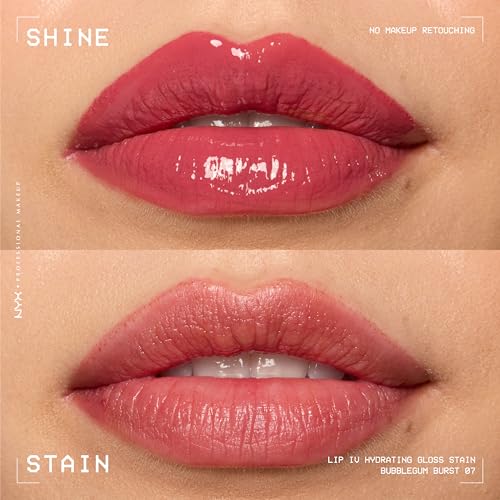 NYX Professional Makeup Lip IV Hydrating Gloss Stain, Lip Gloss, Up to 12HR Hydration, High Pigment, Wet Shine Finish, Bubblegum Burst