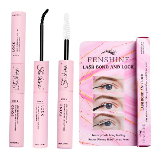 Fenshine Lash Bond and Seal, Cluster Eyelash Glue, Individual Cluster DIY Eyelash Extensions, Super Strong Hold Cluster Lash Adhesive, Waterproof, Latex Free, Mascara Wand Glue