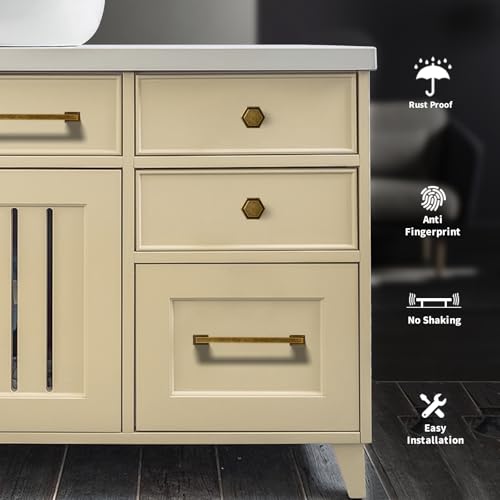 Yagman 10 Pack Antique Brass Cabinet Pulls 6-3/8"(160mm) Hole Center Kitchen Retro Handles for Furniture and Drawers Vintage Square Dresser Handles Farmhouse Knobs Drawer Pulls Hardware Q-AB160-10