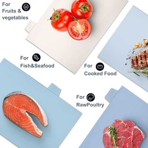 Aputue Plastic Cutting Board Set, 4 Pcs Extra Thick Colour Coded Cutting Boards with Food Preparation Indicators & Storage Stand, Non-slip, Easy To Clean, Dishwasher Safe Cutting Boards For Kitchen