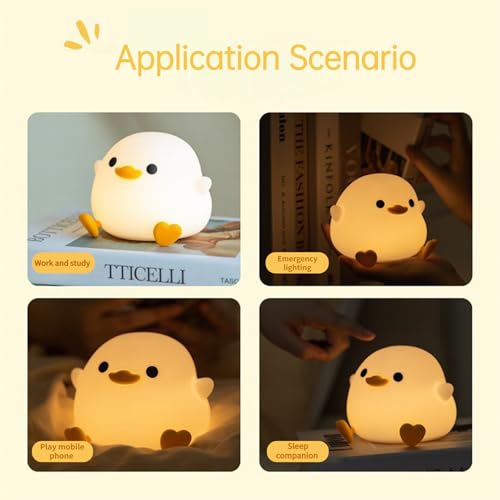 Joychong Duck Night Light, LED Squishy Animal Light for Kids Sleep, Rechargeable Bedside Touch Silicone Lamp,3 Levels Dimmable Ducky Night Lamp, Touch Control, Birthday Gifts for Boys Girls