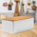 White Bread Box For Kitchen Countertop - Bread Box With Bamboo Wood Cutting Board Lid - Farmhouse White Bread Boxes - Metal Large Bread Box Modern Style To Extend Freshness - Bread Storage Container