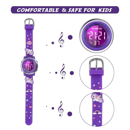 SYOSI Kids Digital Luminous Watches for Girls Boys, 3D Cute Cartoon 7 Color Lights Waterproof Sport Outdoor LED Electronic Wrist Watch with Alarm Stopwatch Wristwatch for 3-12 Years Children