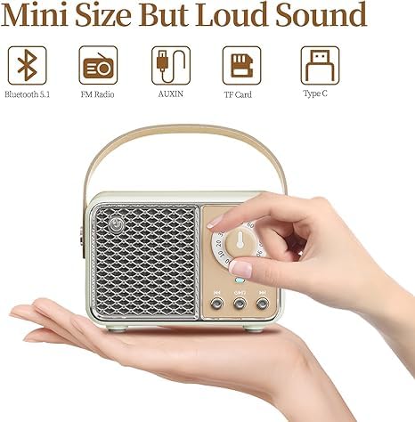 Tazweeq Retro Bluetooth Speaker, Vintage Decor, Portable Small Cute Vintage Speaker, Portable Radio Wireless Decor Speaker, for Office Kitchen Desk Bedroom Outdoor Support TF Card/AUX (Lime)