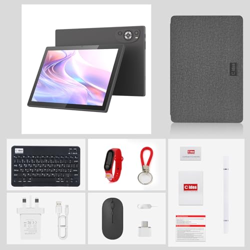 C idea10.1 Inches Tablet,Android 14 Tab,5G Tablet Dual SIM 8GB RAM 1TB ROM,10000mAh Battery With Bluetooth Keyboard,Mouse and Speaker CM8200plus (Black)
