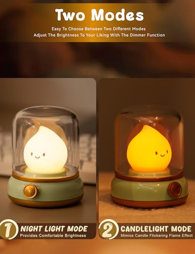 WANIDEA Cute Chibi Flame Lamp, Anime Cozy Lights, Retro Rechargeable Night Light, Decor, Cute Desk Accessories, Gifts