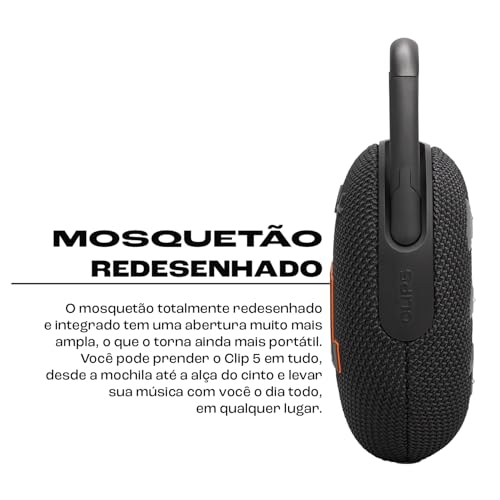 JBL Clip 5 Waterproof Bluetooth Speaker – Ultra-Portable, 12H Playtime, AURACAST (Multi-Speaker Connectivity), JBLCLIP5BLK, Black