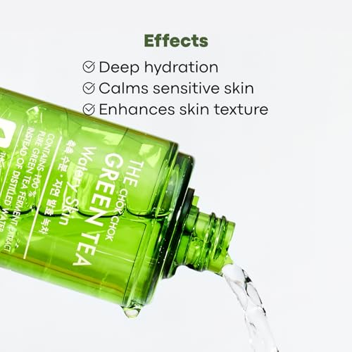 TONYMOLY THE CHOK CHOK GREEN TEA WATERY SKIN, 180ml Toner, Hydrating Finish, Green Tea Extract, Soothing, Lightweight, Korean Skincare