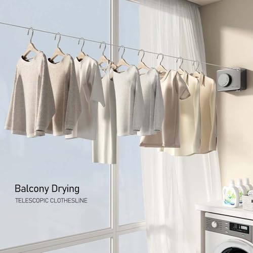 Retractable Clothesline Indoor, Clothes Line Retracting Outdoors, Wall Mounted Clothes Line Outdoors Set,13.8 Ft Heavy-Duty Retractable Laundry Line(BLACK)