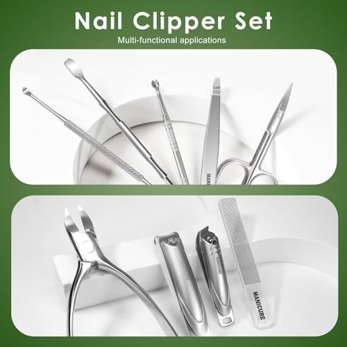 KASTWAVE Manicure Set Professional 9 in 1 Nail Clippers Set, Stainless Steel Manicure kit With PU Leather Case, Fingernail & Toenail Clippers Nail Kit for Home, Workplace, Outdoor Travel, Gift Giving