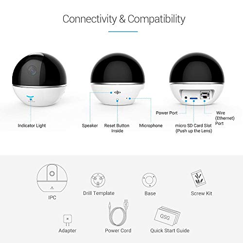 EZVIZ C6TC, 1080p WiFi Smart Home Security Camera, Surveillance Camera with Motion Tracking, 360 Rotating, Two Way Talk, Brilliant Night Vision White, CS CV248 B0 32WFR(EU)