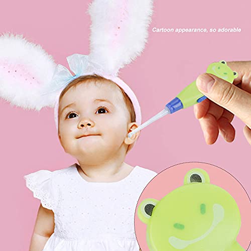 Nurnesy Electronic Ear Picker,Cute Cartoon LED Flashlight Earpick Earwax Remover with Scoop Tweezers Cleaner Care Tool (Green Frog Style)