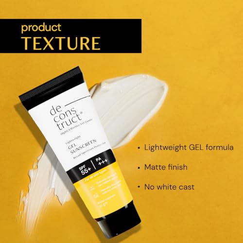 De-construct Face Gel Sunscreen SPF 50+ PA+++ | Gel Sunscreen for Oily, Combination, Normal Skin | Broad Spectrum, No White Cast, Lightweight, Non-Greasy - 50g