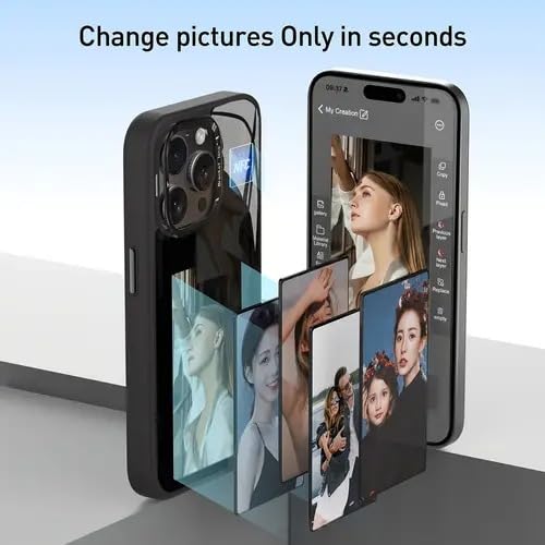 Smart Ink NFC Mobile Cover for iPhone 15 Pro Max - DIY Photo Display, E-Ink Screen, NFC Transmission, Anti-Slip, Anti-Shock, Digital Case (Black)