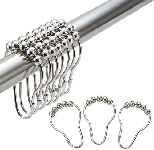 Rubik Shower Curtain Hooks Rings, Stainless Steel Shower Curtain Rings and Hooks for Bathroom Shower Rods Curtains Polished Nickel (1 Pack, 12pcs/Set)
