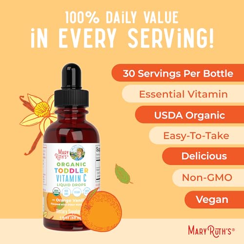 MaryRuth Organics Vitamin C Supplement for Kids | USDA Vitamin C Liquid Drops for Kids Ages 1-3 | Vitamin for Immune Support & Overall Health | Vegan | Non-GMO | Gluten Free | 1 Fl Oz