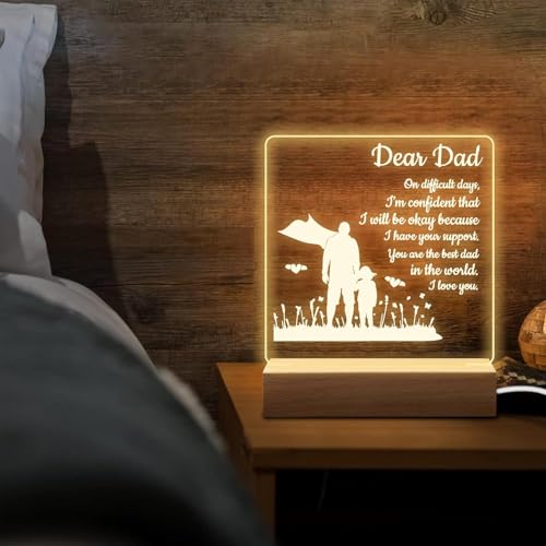 KASTWAVE Acrylic Night Light Dad Gifts from Daughter - Unique Birthday, Father’s Day, Thanksgiving, Christmas Gifts for Dads Who Have Everything - Special Keepsake for Dad