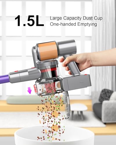 Cordless Vacuum Cleaner, 2 Batteries 120 Mins Runtime, 550W 45KPA Stick Vacuum with Self-Standing, Tangle-Free Brush, LED Display, Vacuum Cleaner for Home Hardwood Floor, Carpet, Pet Hair (purple)