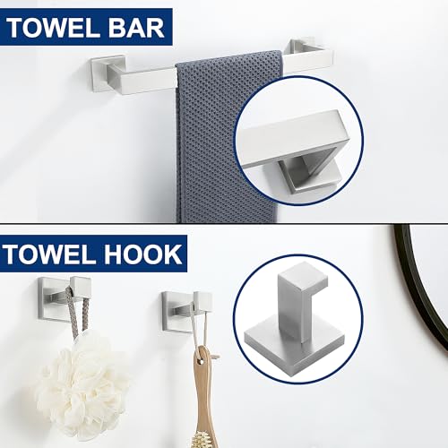 Delarkusi 5 Pieces Bathroom Hardware Accessories Set Brushed Nickel, Bathroom Towel Rack Set SUS304 Stainless Steel, Square Bath Towel bar Set Heavy Duty, Wall Mounted