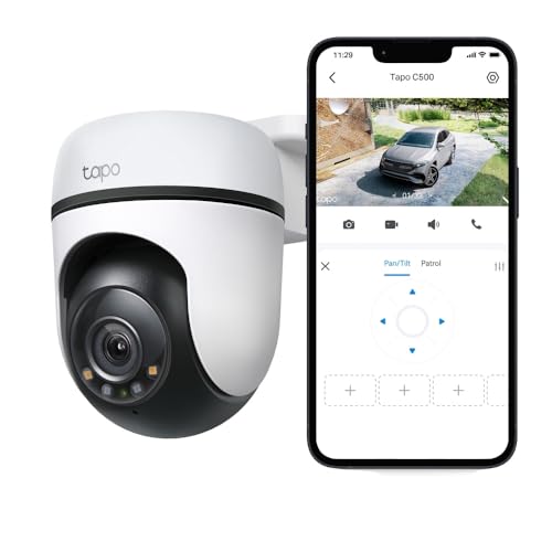 Tapo TP-Link 1080p Full HD Outdoor Pan/Tilt Security Wi-Fi Camera, 360° Motion Detection, IP65 Weatherproof, Night Vision, Cloud &SD Card Storage, Works with Alexa&Google Home ( C500) White