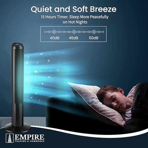 Empire 41inch Tower Fan with LED Display, Remote Control Fan for Bedroom with Timer Function, 50W Cooling Fan with 3 Speeds, Perfect 75° Oscillating Fan for Home, Living Room & Office (Black)
