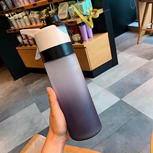 KASTWAVE Mist Spray Water Bottle, 650ml Sports Water Bottle Reusable Fitness Water Jug Multifunctional Spray Water Cup with Mist Hydration (Black)