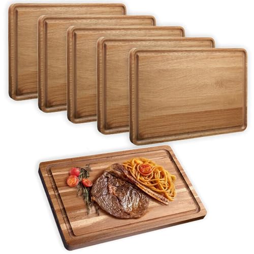 Clarmonde 6Pcs Acacia Wood Cutting & Reversible Charcuterie Board with Juice Groove - 11.8" x 7.9" Durable Eco-Friendly Chopping Board for Meat, Fruits, Vegetables & Cheese (6)