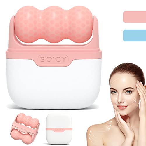 Leeshine Ice Roller for Face and Eyes - Facial Skin Care Tools with 2 in 1 Face Roller and Travel Case, Self Care Gift for Men Women (Pink)