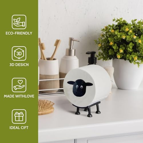 3D Printed Black Sheep Toilet Paper Holder - Unique Bathroom Tissue Roll Stand with Storage Shelf | Funny Loo Roll Organizer for Bathroom Decor - Modern Housewarming Gift