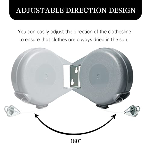 ZOES HOMEWARE Retractable Clothesline Heavy Duty Retracting Clothes Line Outdoor and Indoor with Durable ABS Shell and 40 Feet Extruded PVC Line,with Lock to Prevent Sagging Gray