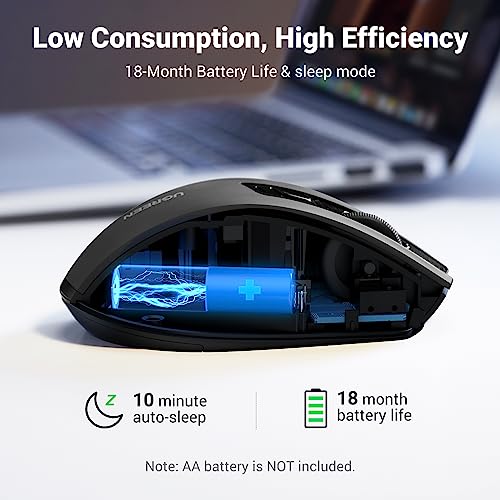 UGREEN Wireless Mouse, 2.4G Ergonomic Optical Mouse, 4000 DPI, 5 DPI Adjustable, 5 Buttons, Silent Click USB Computer Mice for Laptop, PC, Chromebook, Notebook, 15M Wireless Connection Mice Black