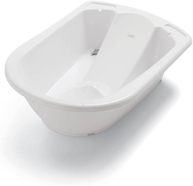 Mamas & Papas 2 Stage Baby Bath, Suitable from Birth, Anti Slip, Light and Compact - White/Pebble Grey
