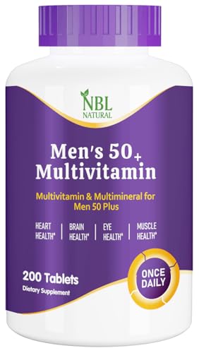 NBL Natural Multivitamin for Men 50 Plus, Multimineral Supplement, Vitamin D3, B-Vitamins and Zinc, Supports Memory and Cognition in Older Adults - 200 Tablets