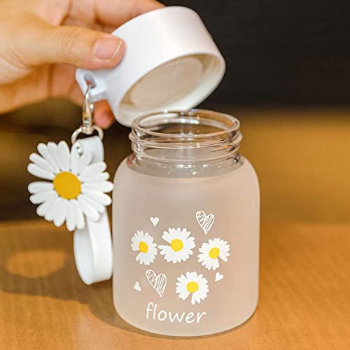 ELECDON Glass Water Bottle, 350ml/12oz Cute Clear Water Bottle for Women&Girls Water Bottle for Teen Girl Portable Water Bottle Mini Glass Water Bottle (Four Flowers)