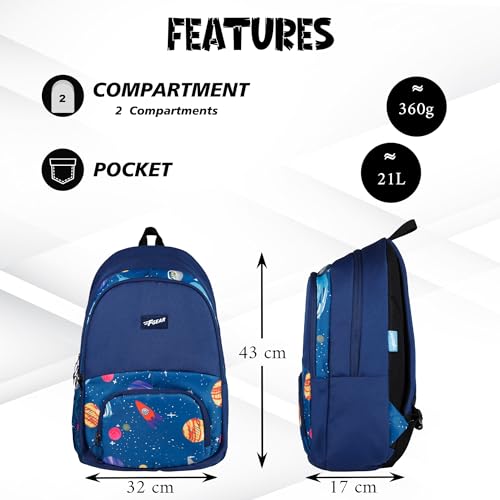 F Gear Chinook NBlue Planets 21L, Casual Backpack|School Backpack|Tuition Bag|Primary School bag For Girls Boys|Bottle Holder Easy Access Pocket, Padded Back & Shoulder Straps|Lightweight College Bag